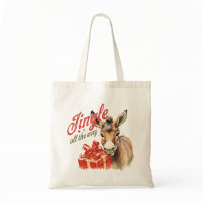 Jingle All the Way Christmas Farm Donkey Tote Bag