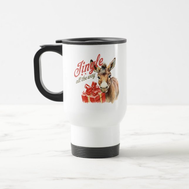 Jingle All the Way Christmas Farm Donkey Travel Mug (Left)
