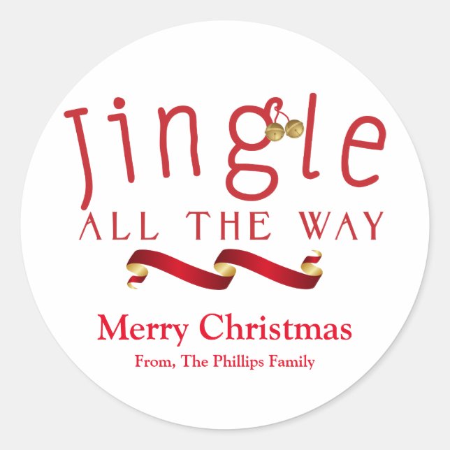 JINGLE ALL THE WAY Christmas Holiday Bell Sticker (Front)