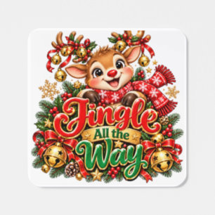 Jingle All the Way Christmas Reindeer Square Sticker