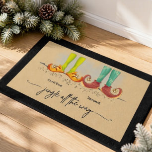Jingle All The Way Couples Elf Feet Custom Doormat