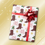 Jingle All the Way Cowboy Boot Christmas Wrapping Paper<br><div class="desc">A red and black buffalo print cowboy boot silhouette, complete with spur, combines with red script that says "Jingle all the way" to make a fun pattern on this Holiday wrapping paper. Between the repeated boot images and text are images of holly, candy canes and gold snowflakes. Everything is placed...</div>