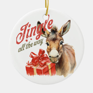 Jingle All the Way Donkey Christmas Ceramic Ornament