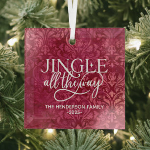 Jingle All The Way Family Name Christmas Glass Ornament
