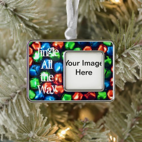 Jingle All the Way Red Green  Blue Photo Templat Ornament
