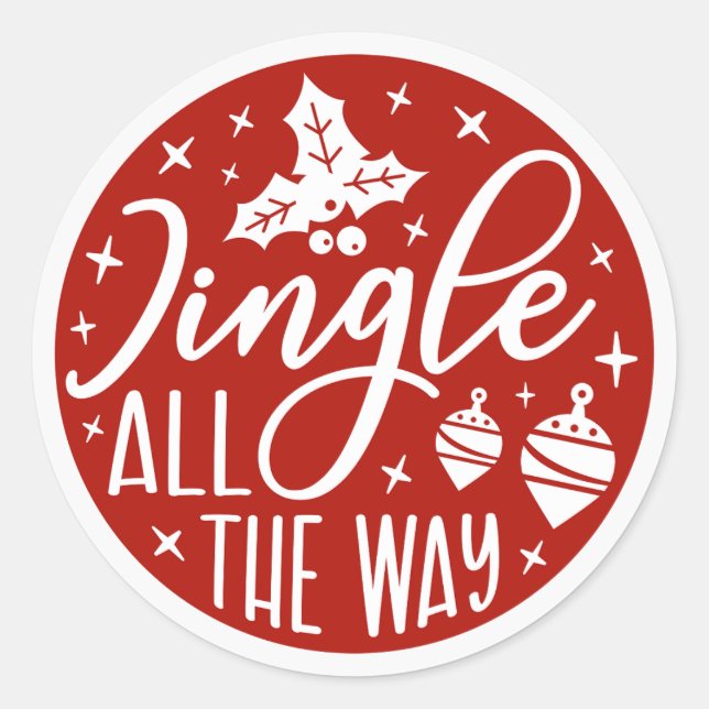Jingle all the Way Red Holiday Christmas Classic Round Sticker (Front)