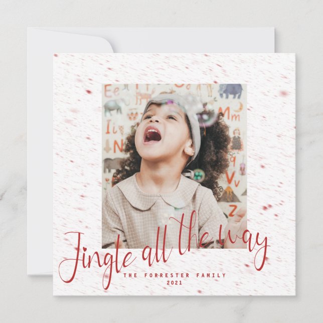 Jingle All The Way Red Snowflake 2 Photo Holiday  Card (Front)