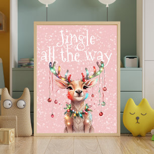 Jingle All The Way Reindeer and Christmas Lights Poster