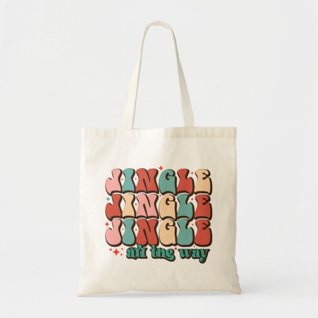 Jingle all the way Retro Groovy Christmas Holidays Tote Bag (Front)