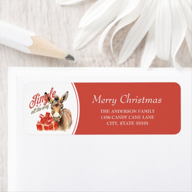Jingle All the Way Rustic Christmas Farm Donkey Label (Insitu)