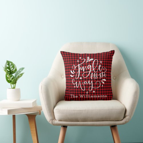 Jingle All the Way Rustic Red Plaid Christmas  Thr Throw Pillow
