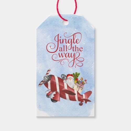 Jingle All the Way Santa Airplane Delivery Gift Tags