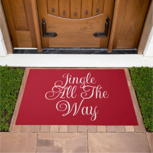 Jingle All The Way Typography Script Red  Doormat