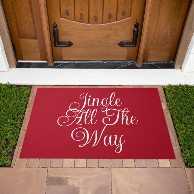 Jingle All The Way Typography Script Red  Doormat (Outdoor)