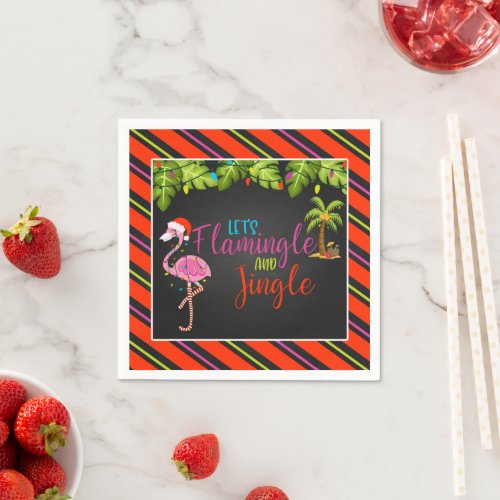 Jingle and Flamingle Christmas Party Napkins _ Bl