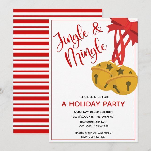 Jingle and Mingle Bells Holiday Party Invitation (Front/Back)