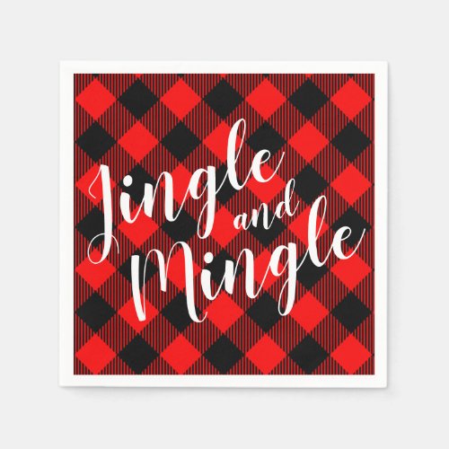 Jingle and Mingle Buffalo Plaid Holiday Party Napkins