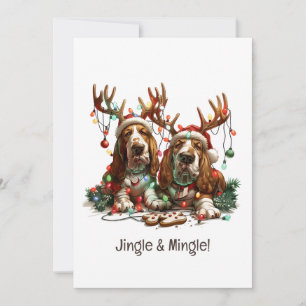 Jingle And Mingle Christmas Basset Hound Dogs Invitation