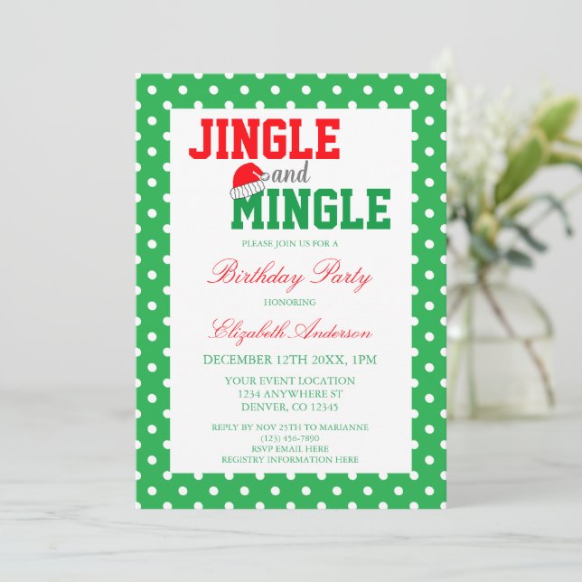 Jingle and Mingle Christmas Birthday Invitation (Standing Front)