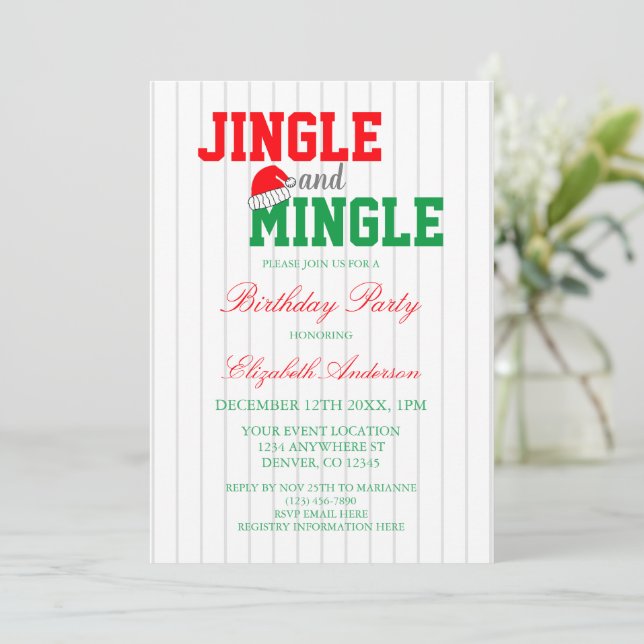Jingle and Mingle Christmas Birthday Invitation (Standing Front)