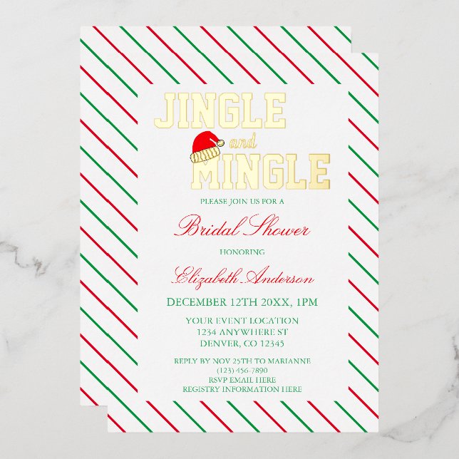 Jingle and Mingle Christmas Bridal Shower Foil Invitation (Front/Back)