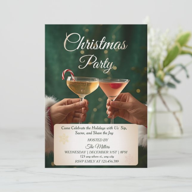 Jingle And Mingle Christmas Cocktail Party  Invitation (Standing Front)