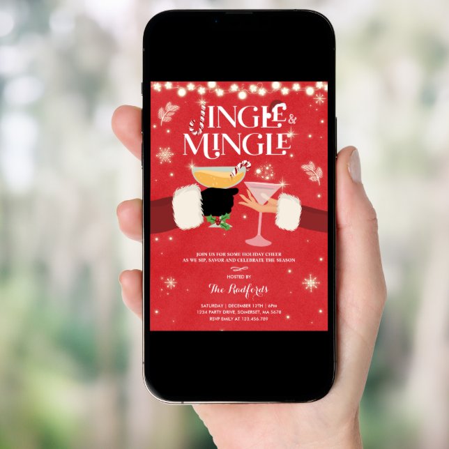 Jingle And Mingle Christmas Cocktail Party Invitation (Front Digital)