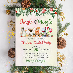 Jingle And Mingle Christmas Cocktail Party Invitation