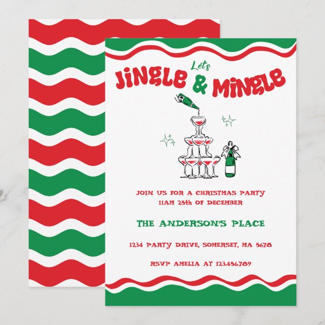 Jingle And Mingle Christmas Cocktail Script Party Invitation (Front/Back)