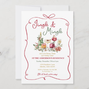Jingle and Mingle Christmas Dinner Hand Drawn Invitation