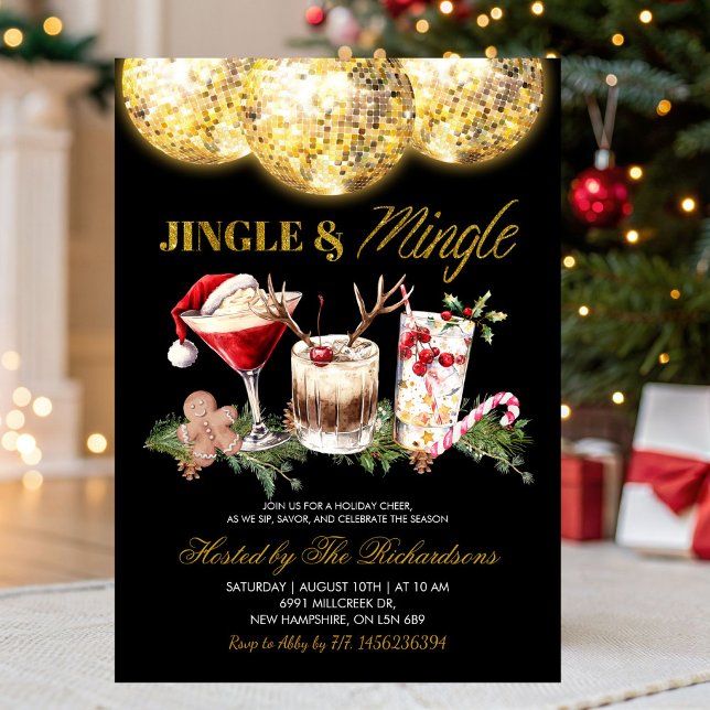 Jingle And Mingle Christmas Disco Cocktail Party Invitation (Creator Uploaded)