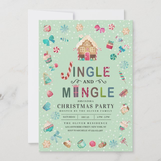 Jingle and Mingle Christmas Gingerbread Party Invitation (Front)
