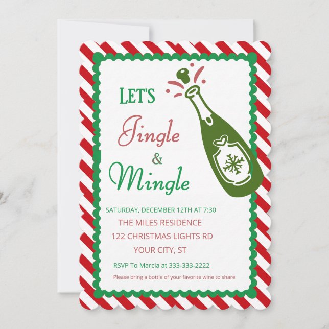 Jingle and Mingle Christmas Holiday Cocktail Party Invitation (Front)