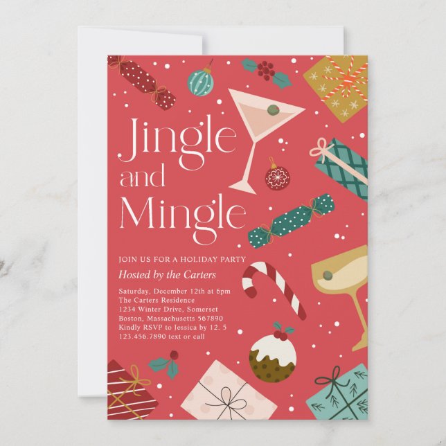 Jingle And Mingle Christmas Holiday Cocktail Party Invitation (Front)