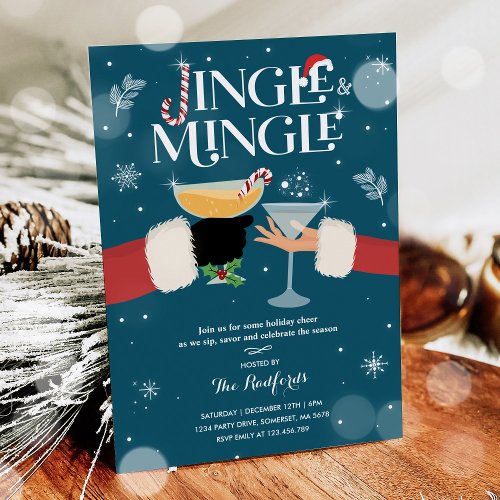 Jingle And Mingle Christmas Holiday Cocktail Party Invitation