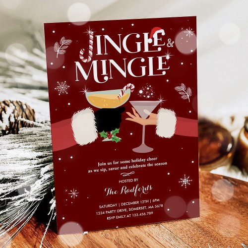 Jingle And Mingle Christmas Holiday Cocktail Party Invitation