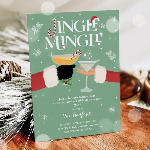 Jingle And Mingle Christmas Holiday Cocktail Party Invitation