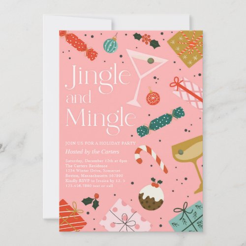 Jingle And Mingle Christmas Holiday Cocktail Party Invitation