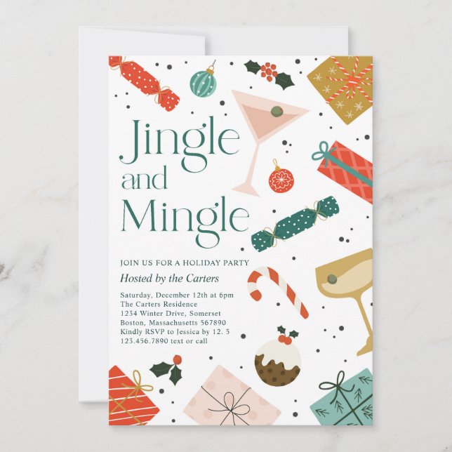 Jingle And Mingle Christmas Holiday Cocktail Party Invitation (Front)