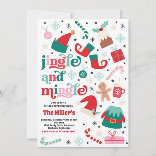 Jingle And Mingle Christmas Holiday Party  Invitation