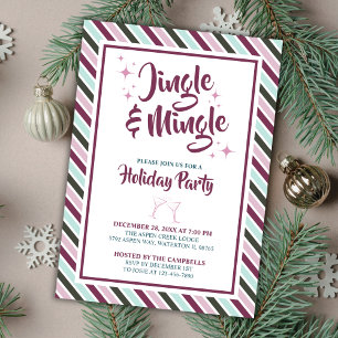 Jingle and Mingle Christmas Holiday Party Stripes Invitation
