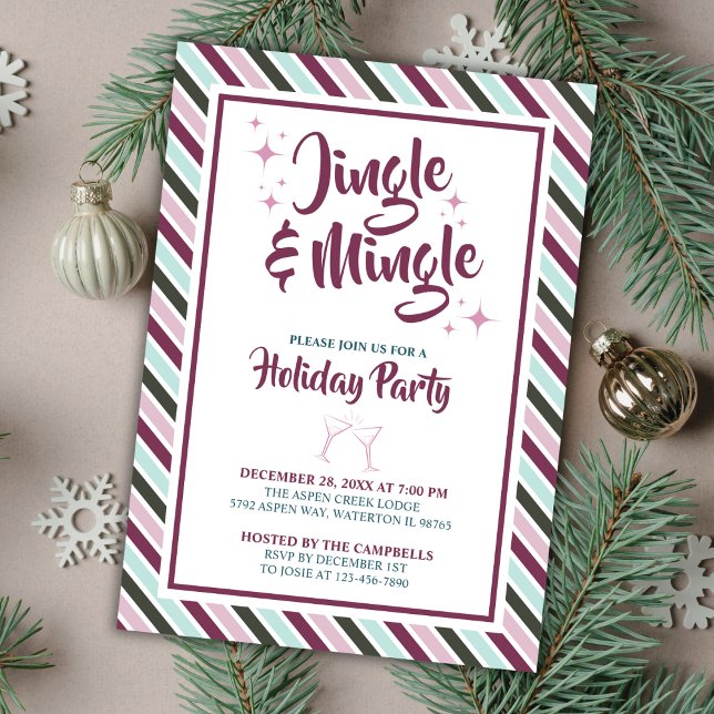 Jingle and Mingle Christmas Holiday Party Stripes Invitation (Creator Uploaded)