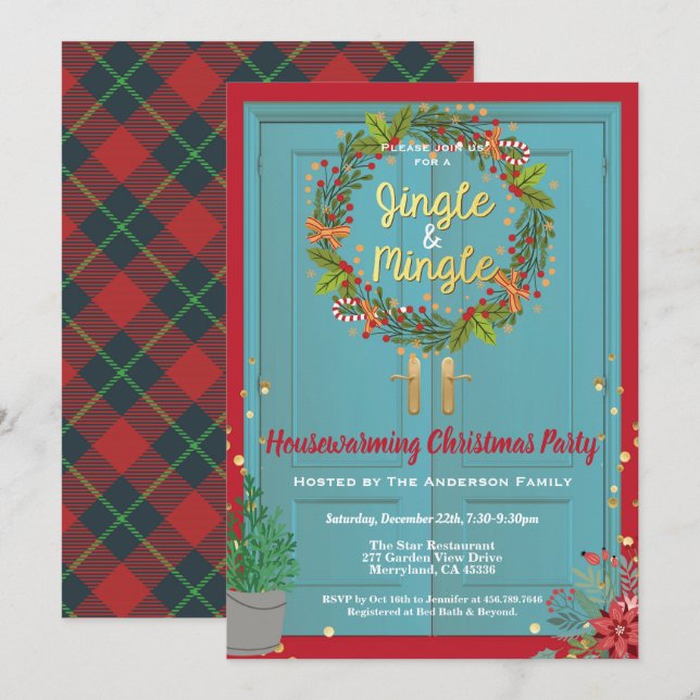 Jingle and Mingle Christmas housewarming party Invitation (Front/Back)