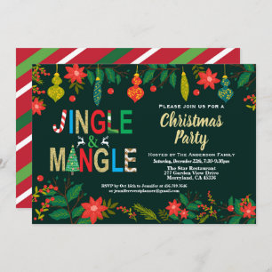 Jingle and Mingle Christmas Party black and gold Invitation