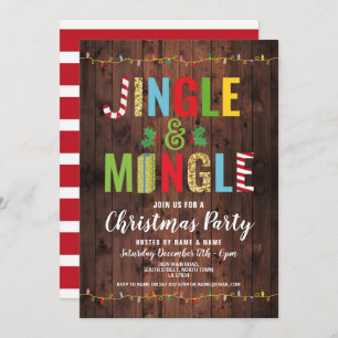 Jingle and Mingle Christmas Party Holidays Wood Invitation