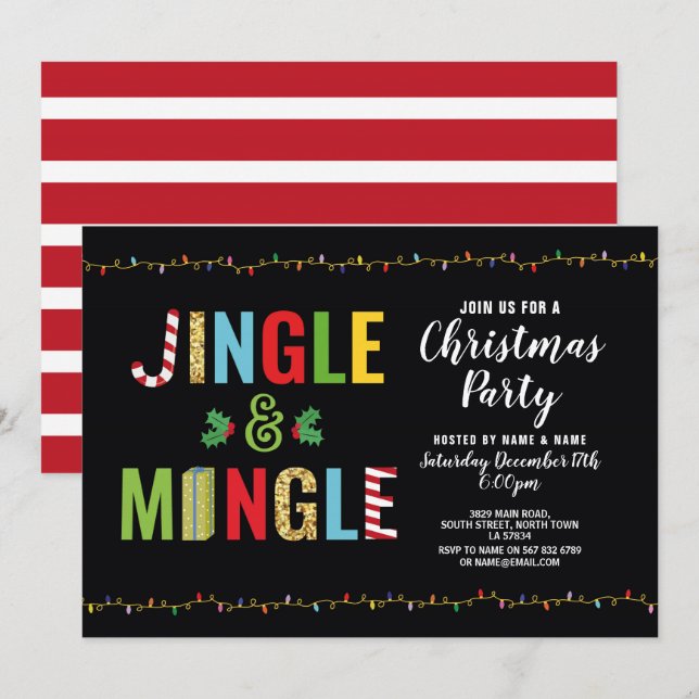 Jingle and Mingle Christmas Party Holly Holidays Invitation (Front/Back)