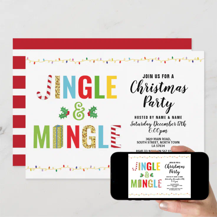 Jingle and Mingle Christmas Party Holly Holidays Invitation | Zazzle