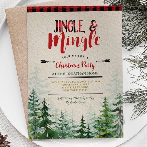 Jingle And Mingle Christmas Party Lumberjack  Invitation
