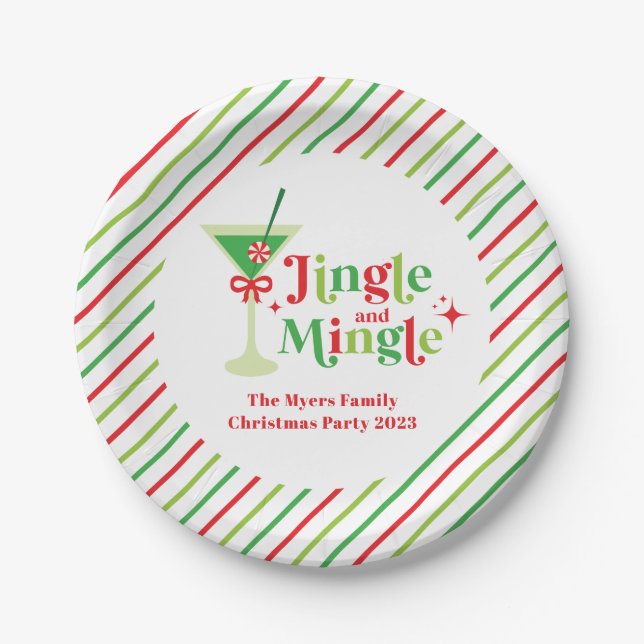 Jingle and Mingle Christmas Party Paper Plates (Front)