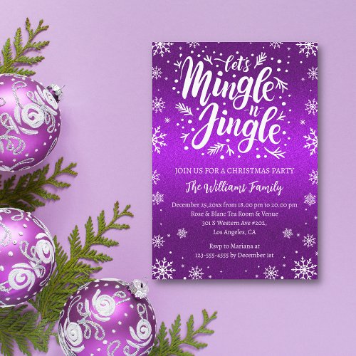  jingle and mingle christmas party pink purple invitation